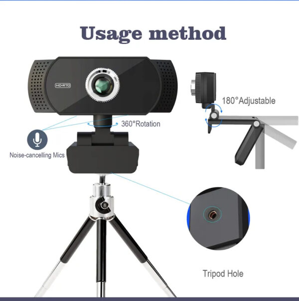 TECHNOVIEW Full HD Web Camera for Computer, Laptop, 1080p 60 FPS Webcam with Built-in Mics, Manual Focus, 2.1 Megapixel CMOS Camera, Ultra Lens, 360° Rotation, Flexible Mount (Black) - Image 4