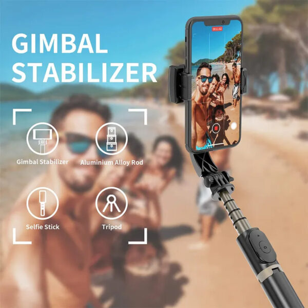 TECHNOVIEW Q08 Mini Gimbal Anti-Shake 1-Axis STABILIZER Extendable Selfie Stick Tripod, Wireless Remote for Smartphone, Black - Image 5