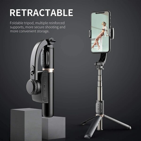 TECHNOVIEW Q08 Mini Gimbal Anti-Shake 1-Axis STABILIZER Extendable Selfie Stick Tripod, Wireless Remote for Smartphone, Black - Image 8