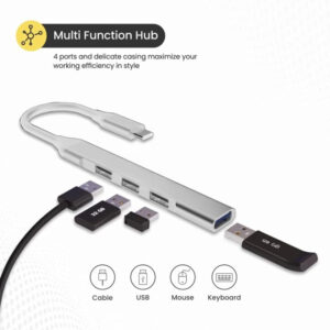 4 in 1 USB c hub USB Extension Type c for Laptop Type C to 4 Port USB Type C 3.0 to USB 2.0 Hub OTG Adapter multiport Splitter Extender Expander for Mouse Printer pendrive Android (Silver)