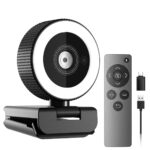 Web Camera 2k Ultra HD Lens with Microphone USB Web Cam for Laptop Pc with Ring Light and Remote Control, Dual Mic, 8X Digital Zoom,Privacy Cover Web Cameras for Desktop