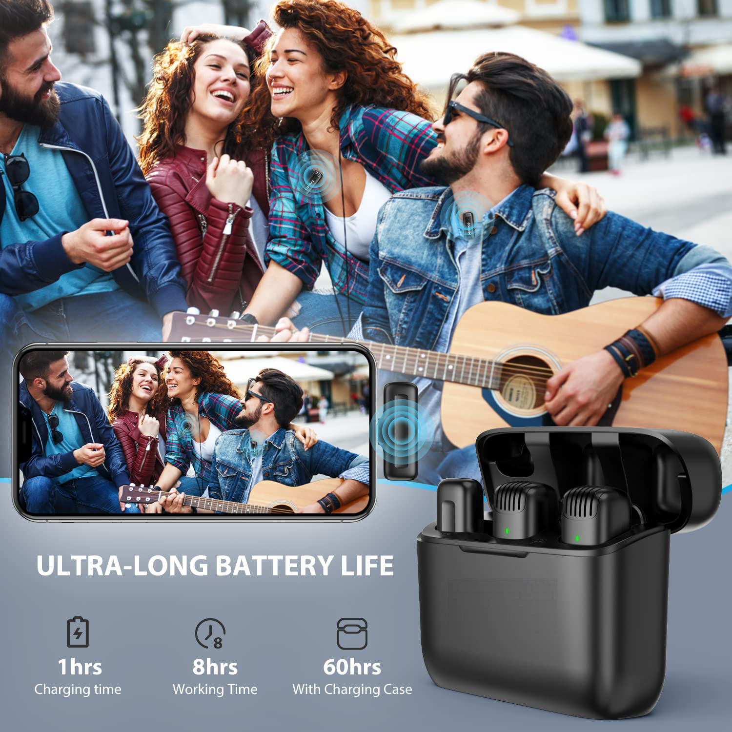 J13 Wireless Mic for YouTube, 3-Level Adjustable MicNoise Reduction Lapel Mic with Charging Case, Wireless Mic for Video Recording, YouTube, Facebook, Video Production (Double (Universal) - Image 4
