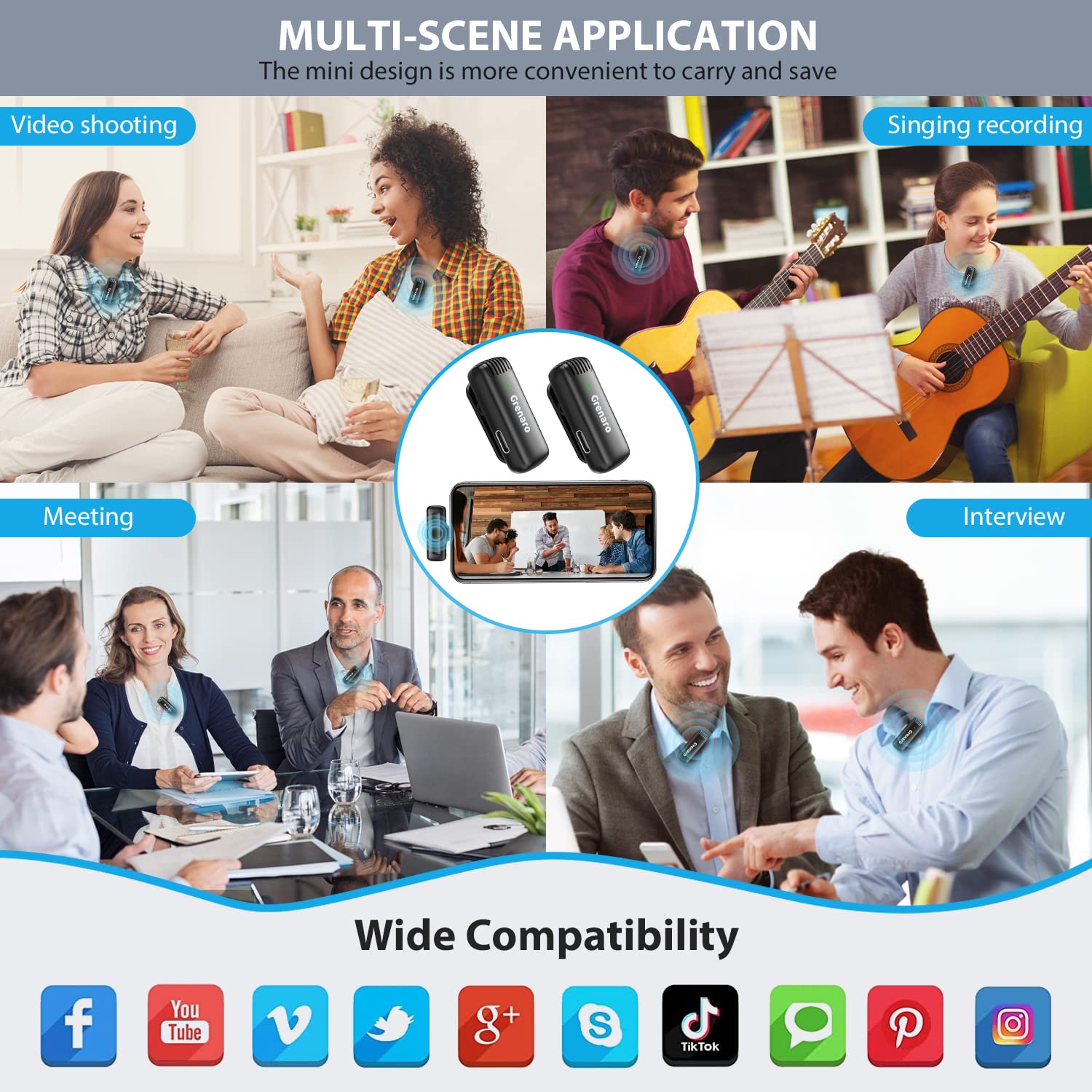 J13 Wireless Mic for YouTube, 3-Level Adjustable MicNoise Reduction Lapel Mic with Charging Case, Wireless Mic for Video Recording, YouTube, Facebook, Video Production (Double (Universal) - Image 5