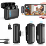 J13 Wireless Mic for YouTube, 3-Level Adjustable MicNoise Reduction Lapel Mic with Charging Case, Wireless Mic for Video Recording, YouTube, Facebook, Video Production (Double (Universal)