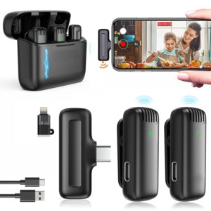J13 Wireless Mic for YouTube, 3-Level Adjustable MicNoise Reduction Lapel Mic with Charging Case, Wireless Mic for Video Recording, YouTube, Facebook, Video Production (Double (Universal)