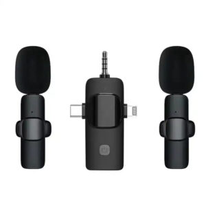 3 in 1 Wireless Microphone, Noise Cancellation Lapel Wireless Mic for Youtubers, Video Recording, Facebook, Compatible for Type-C Android/iPhone/Cameras/Laptop (Dual Channel Version)