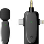 Wireless Microphone All-in-One 3-Port Mini Lavalier Mic – 2.4G Wireless, 20m Range, 1-Drag-1 Clip-On Lapel Mic for Smartphone, Camera, Vlogging, YouTube, Interviews & Content Creation (Single Mic)
