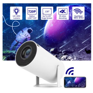 Mini Smart Projector with WiFi 6 & Bluetooth 5.0, Native 720P HD Portable Projector, 4K Video Support, 130 Inch Screen, Wireless Mobile Screen Mirroring for Home Theater, Movies & Gaming