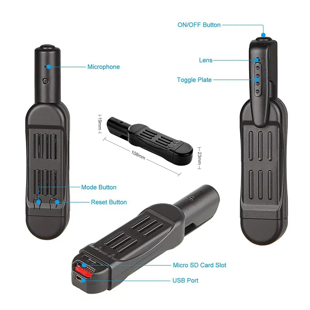 1080P Mini Clip-On Camera with Audio | Portable USB Rechargeable Camera with One-Click Recording & TF Card Support - Image 4