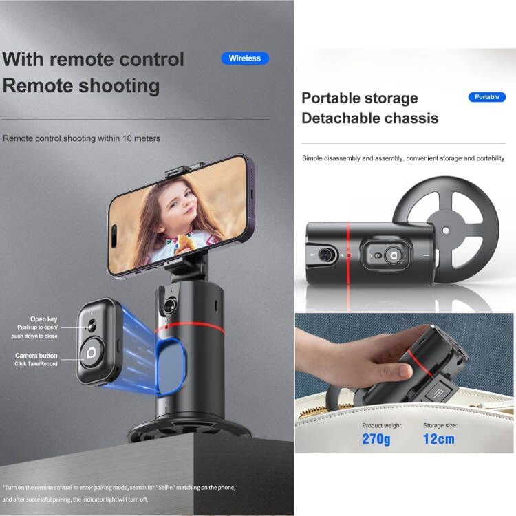 360° Auto Face Tracking Phone Holder with Remote & Gesture Control – Smart Rotating Phone Stand for Video Recording, Reels, Live Streaming & Vlogging (No App Required) - Image 4