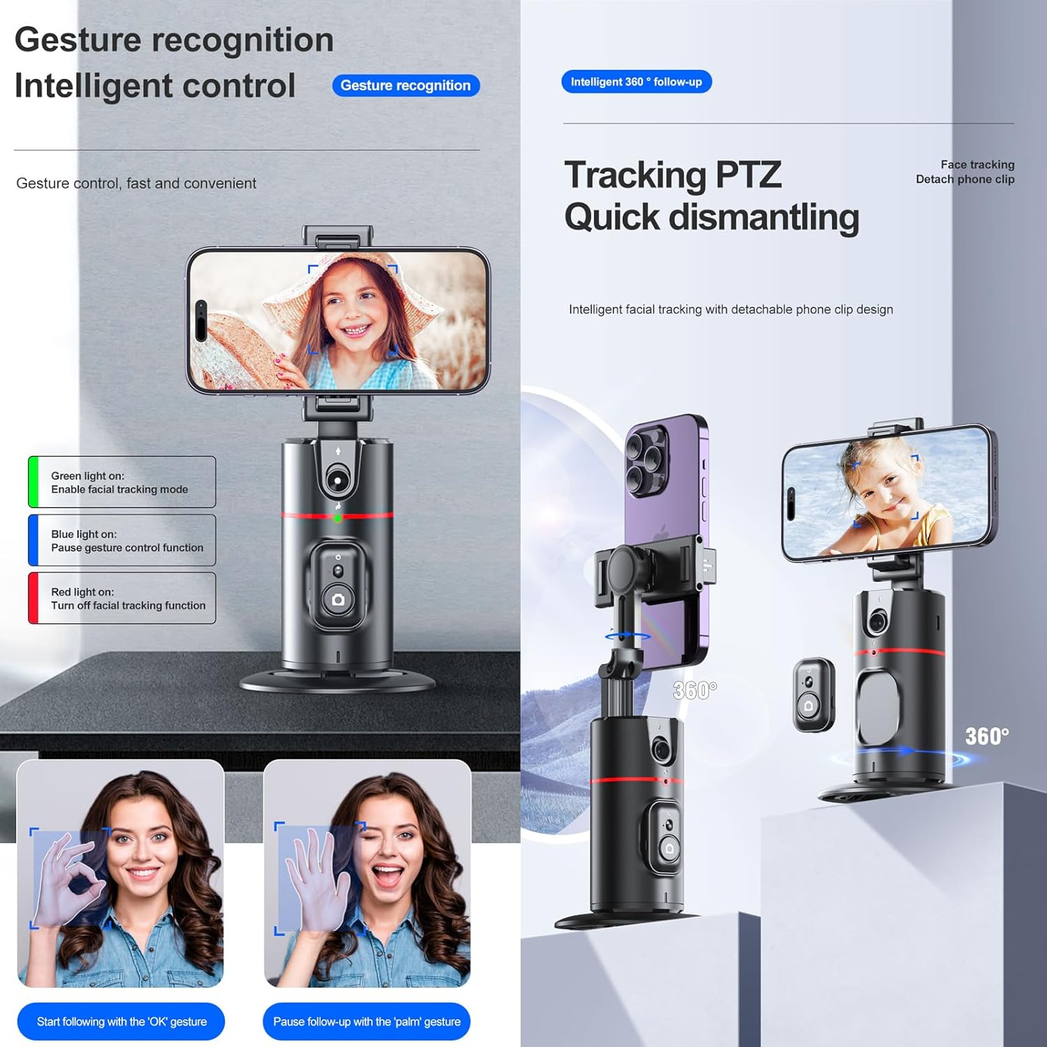 360° Auto Face Tracking Phone Holder with Remote & Gesture Control – Smart Rotating Phone Stand for Video Recording, Reels, Live Streaming & Vlogging (No App Required) - Image 5
