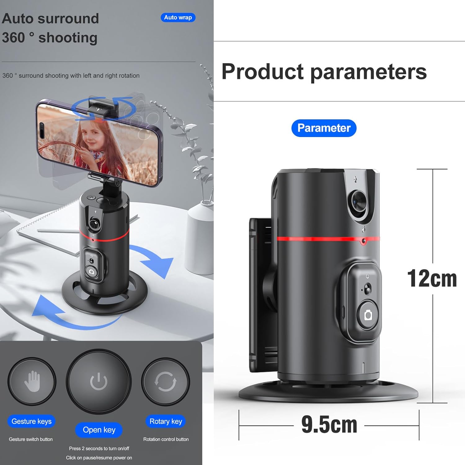 360° Auto Face Tracking Phone Holder with Remote & Gesture Control – Smart Rotating Phone Stand for Video Recording, Reels, Live Streaming & Vlogging (No App Required) - Image 6