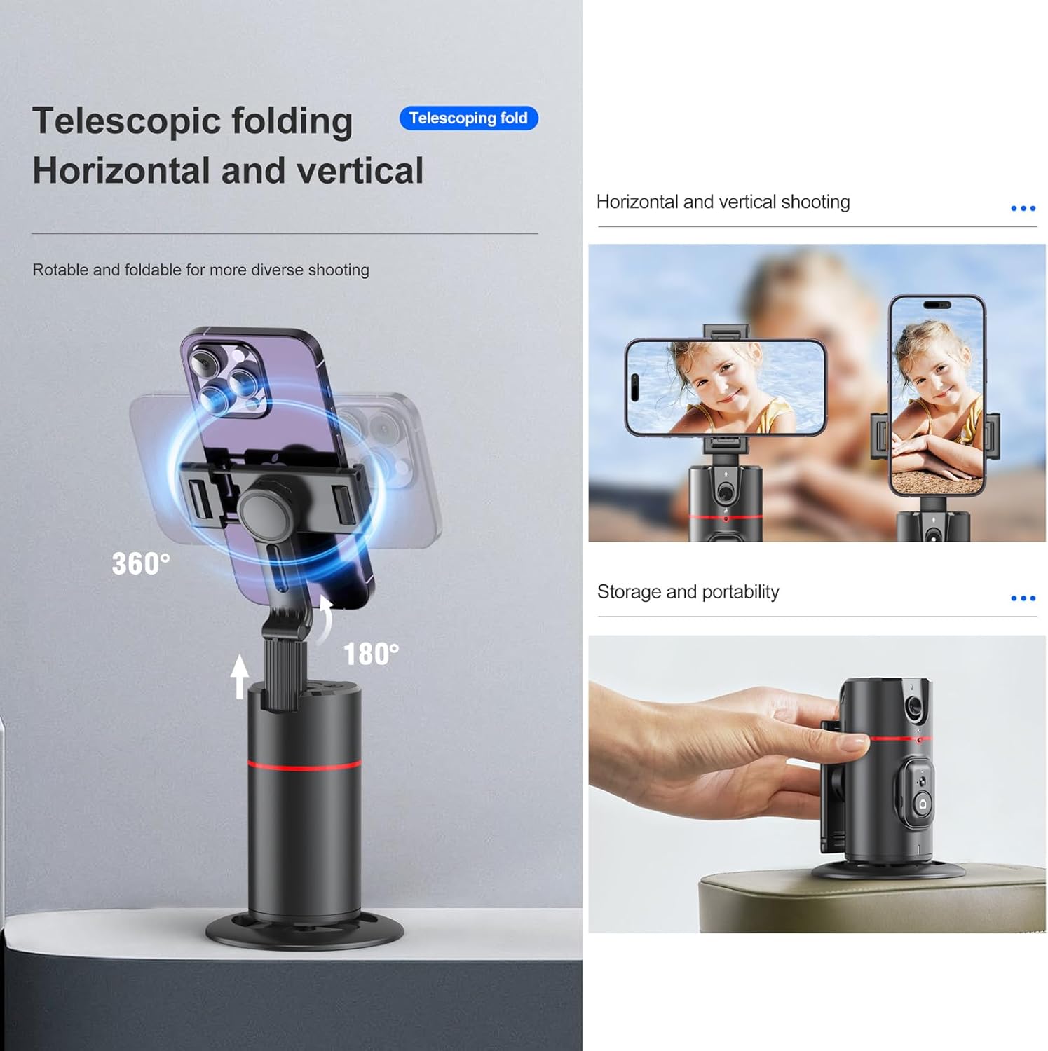 360° Auto Face Tracking Phone Holder with Remote & Gesture Control – Smart Rotating Phone Stand for Video Recording, Reels, Live Streaming & Vlogging (No App Required) - Image 7