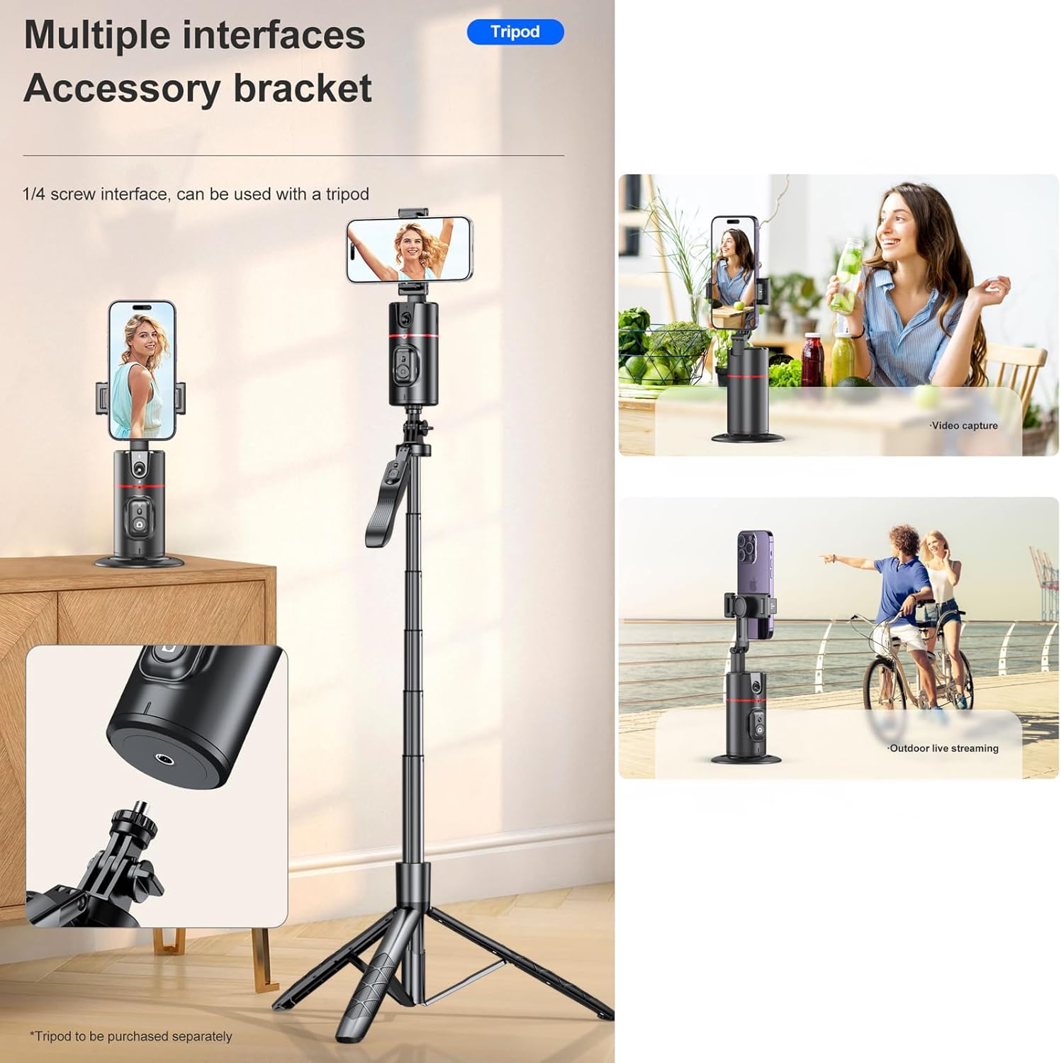 360° Auto Face Tracking Phone Holder with Remote & Gesture Control – Smart Rotating Phone Stand for Video Recording, Reels, Live Streaming & Vlogging (No App Required) - Image 8