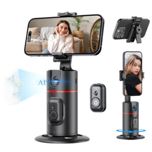 360° Auto Face Tracking Phone Holder with Remote & Gesture Control – Smart Rotating Phone Stand for Video Recording, Reels, Live Streaming & Vlogging (No App Required)