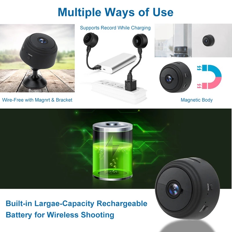 Hd Camera 1080P Audio Video Recording, Mobile App Support, Low Light Recording, Rechargeable Battery, Supports Up to 128GB Memory Card, Indoor Security Dome Camera - Image 3