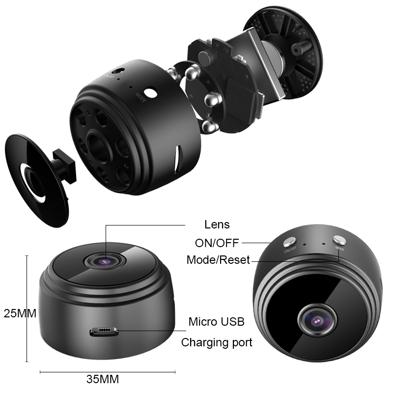 Hd Camera 1080P Audio Video Recording, Mobile App Support, Low Light Recording, Rechargeable Battery, Supports Up to 128GB Memory Card, Indoor Security Dome Camera - Image 4
