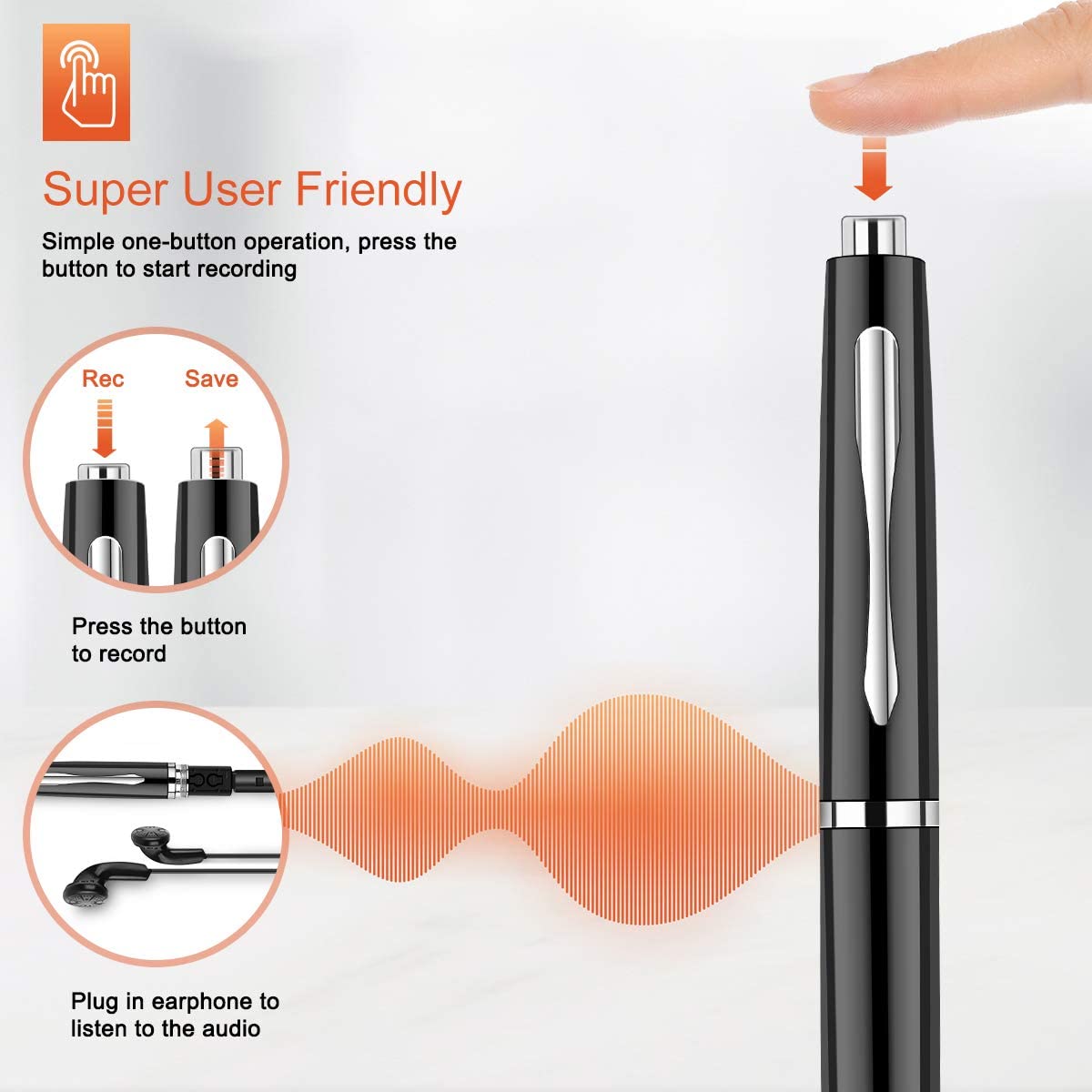Digital Audio Note-Taking Pen 32GB with Voice Activation, MP3 Playback & Noise Reduction - Image 6