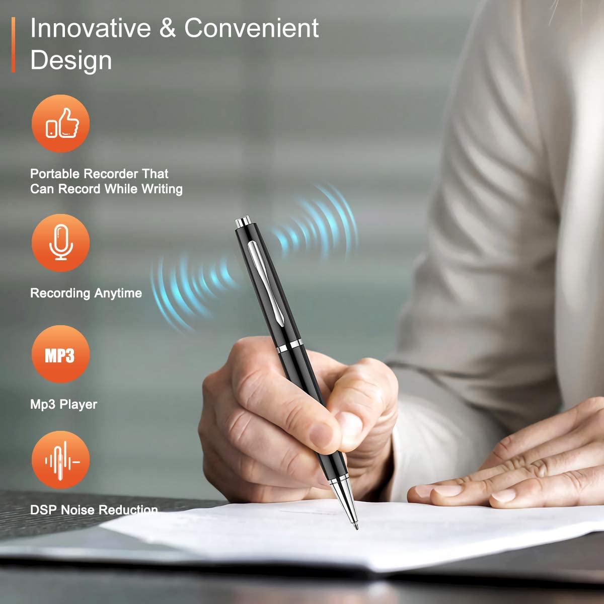 Digital Audio Note-Taking Pen 32GB with Voice Activation, MP3 Playback & Noise Reduction - Image 3